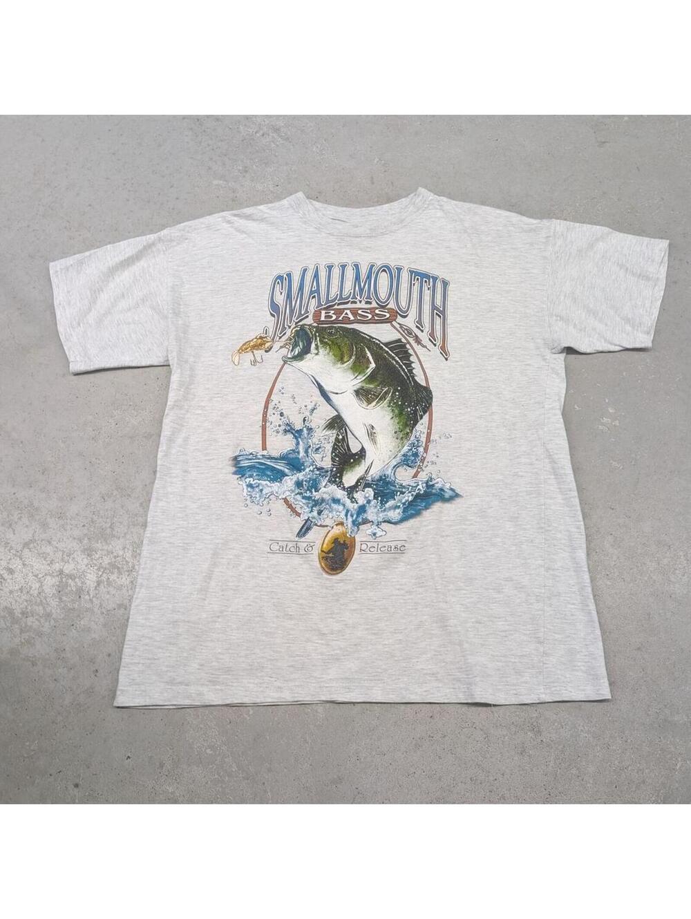 Vintage 90s Smallmouth Bass Catch and Release Fish T-shirt